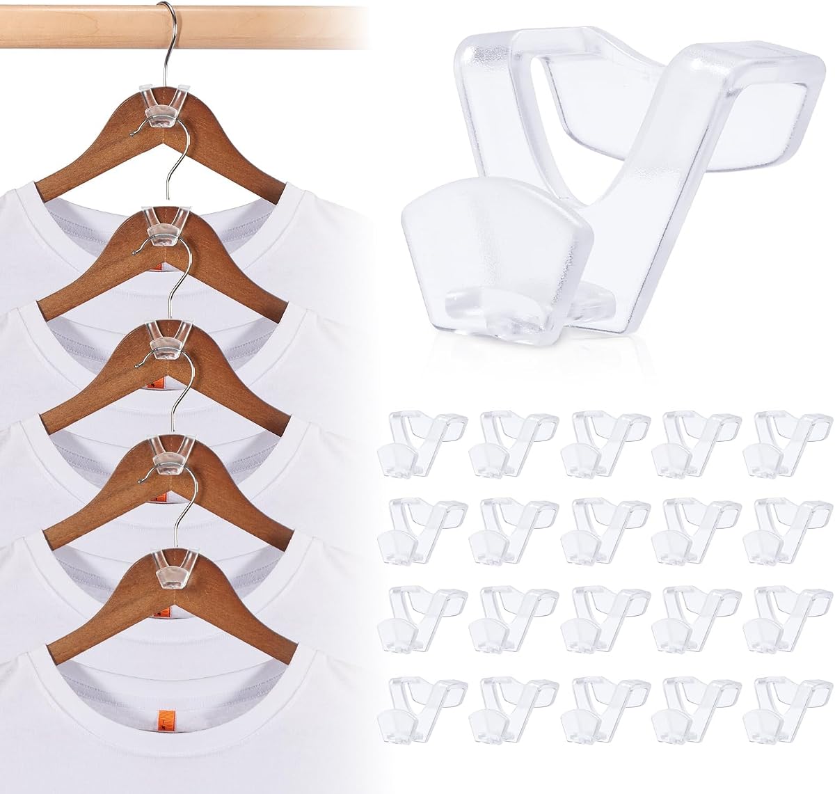 Space Saving Hangers 20 Pack, Clear Clothes Hanger Connector Hooks, Heavy Duty Hangers Space Saver, Premium College Dorm Room Essentials, Closet Organizers and Storage