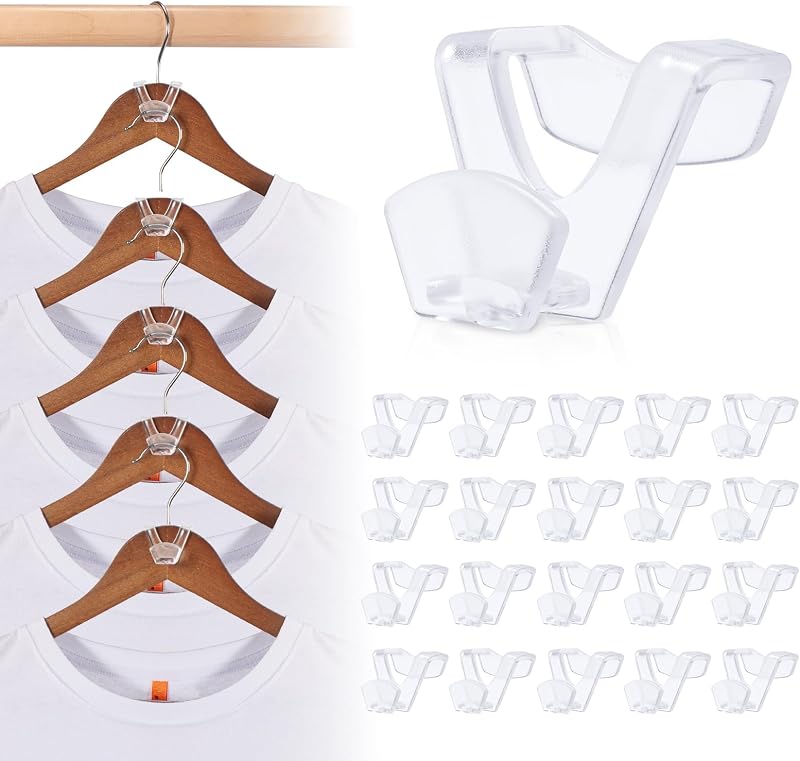 HOUSE DAY Organizadores de armario y almacenamiento, elementos esenciales para dormitorio, paquete de 60 | Ganchos transparentes para conector de suspensión de ropa, organización de perchas resistentes, perchas premium que ahorran espacio para la universidad