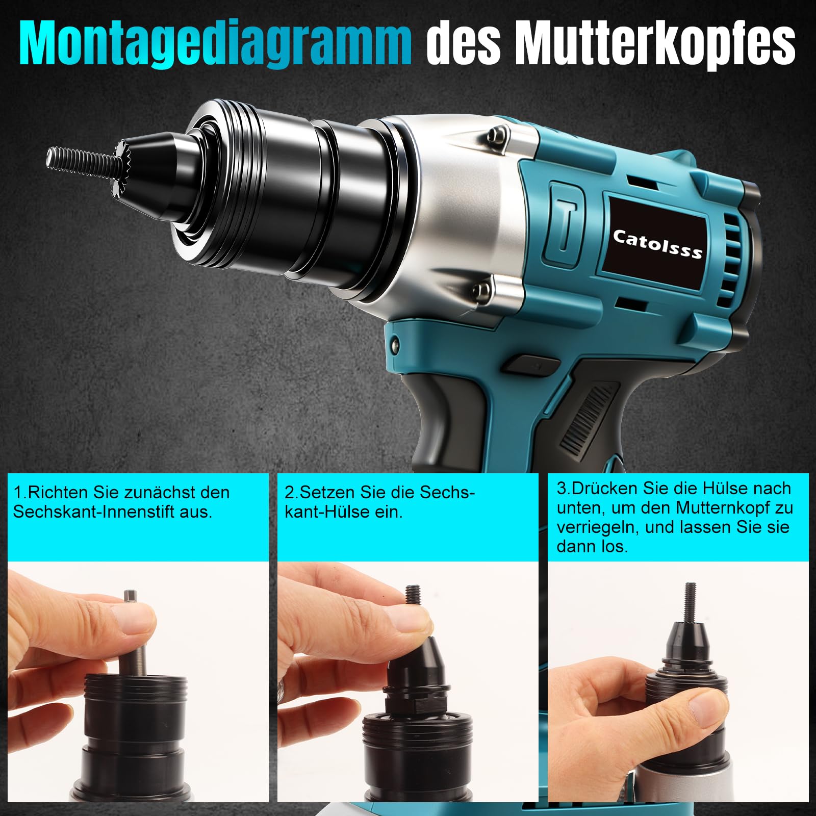 Rivettatrice a batteria compatibile con Makita 18 V, rivettatrice elettrica senza spazzole con tre modalità, per rivetti M4/5/6, cantieri, riparazioni auto e fai da te (senza batteria)