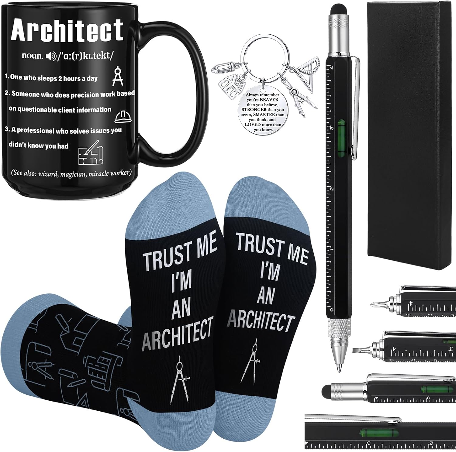 Panitay 4 Pcs Plumber Gifts Set for Men 9 in 1 Multi Tool Pen 14 oz Plumbing Coffee Mug Keychain Sock Funny Christmas Birthday Retirement Appreciation Gift for Pipefitter Tradesman Father Dad Husband