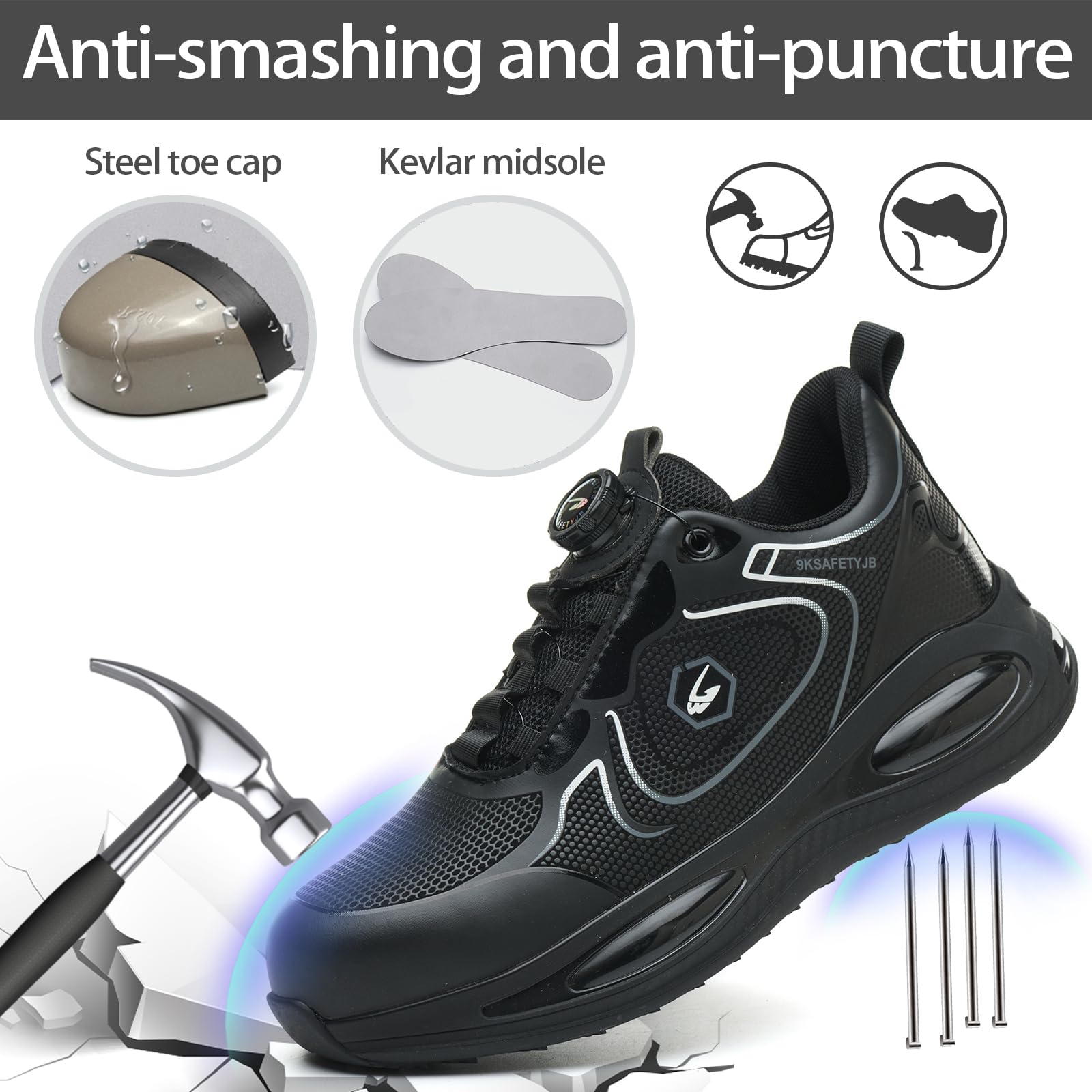 SmoothPace Scarpe Antinfortunistiche Uomo Donna Leggere Comode Traspiranti Scarpe Antinfortunistica Antiscivolo Ammortizzazione Sicurezza con Punta in Acciaio da Lavoro 37-46EU