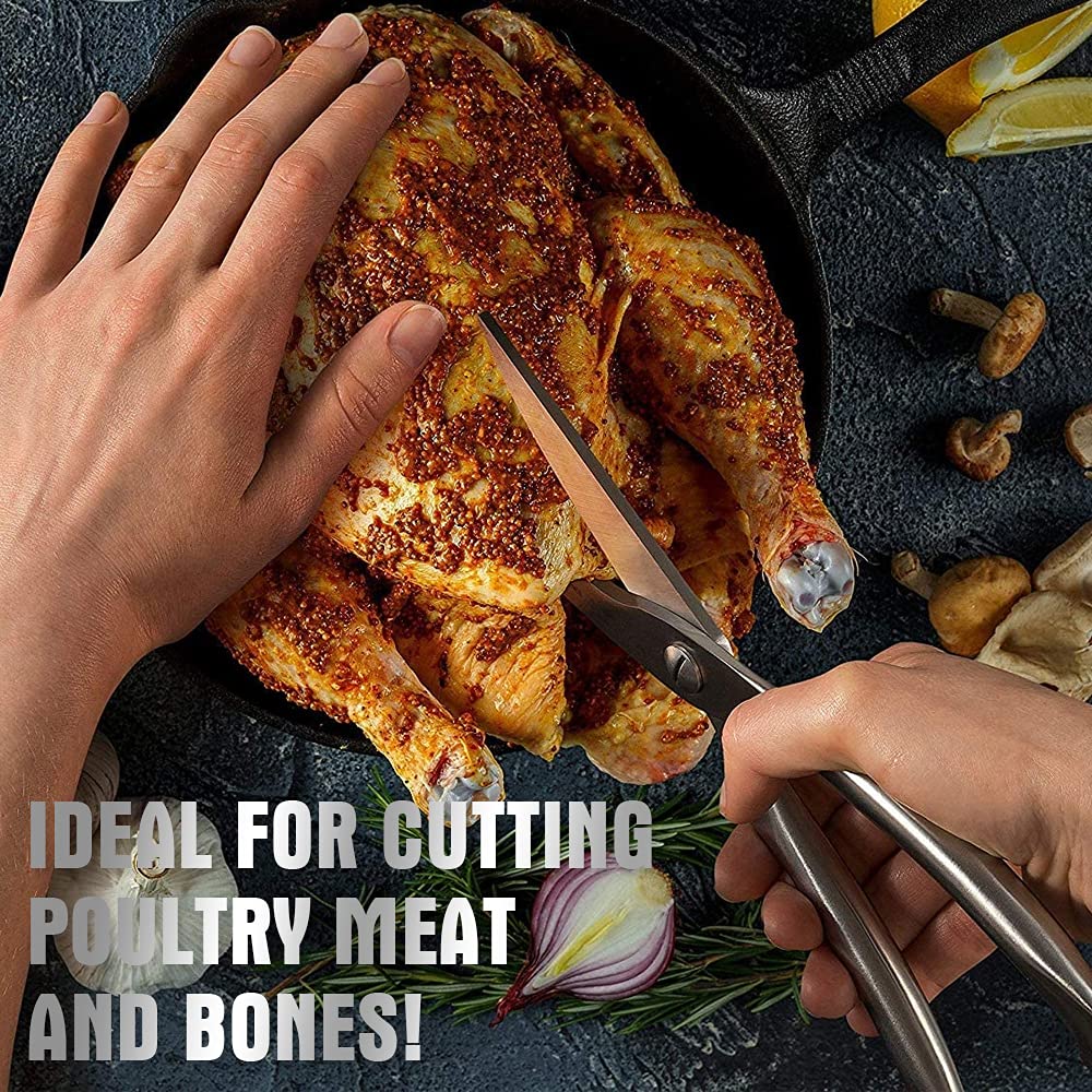 Ciseaux Cuisine Multifonction, Inoxydable Sharp Professionnel Ciseaux à Volaille Ciseaux de Cuisine, pour Découper Poulet, Poisson, Viande, Os, légumes, Herbes