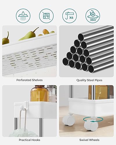 Miniatura 3 de SONGMICS - Carrito de almacenamiento de 4 niveles deslizante, carretilla rodante con ruedas, carro de utilidad portátil, estante organizador para