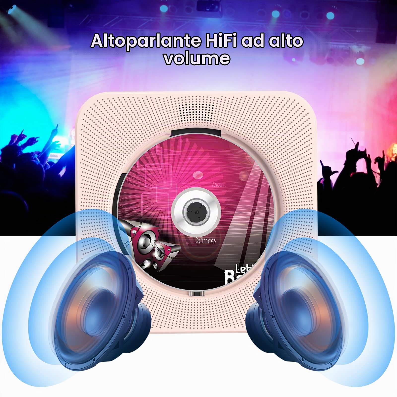 Lettore CD da tavolo con altoparlanti e Bluetooth 5.0 Rosa | Lettori CD con Telecomando Copertura antipolvere Display Radio FM Timer Riproduzione per USB e AUX