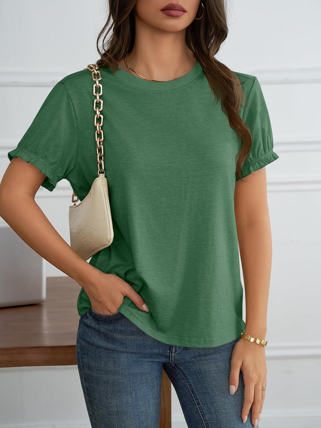 Cicy Bell Womens Ruffle Short Sleeve T Shirt Summer Casual Crew Neck Tops Loose Fit Basic Tees - Image 4