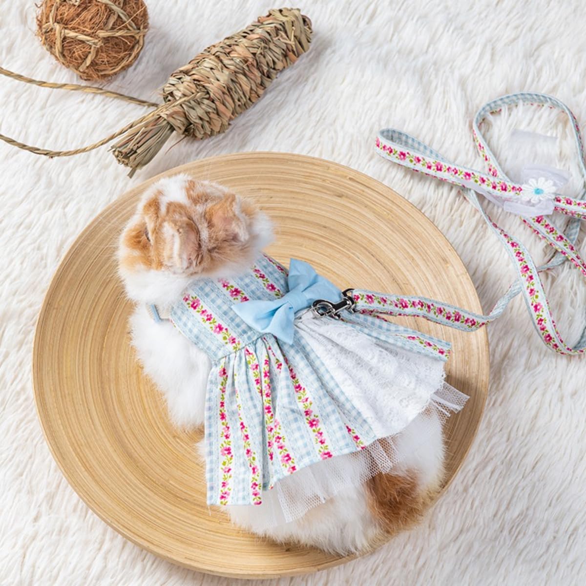 Rabbit Harness and Leash - Bunny Harness Escape Proof for Walking Runnig Hiking Camping Outdoor,Cute Small Animal Harness Leash Set (Blue,L)