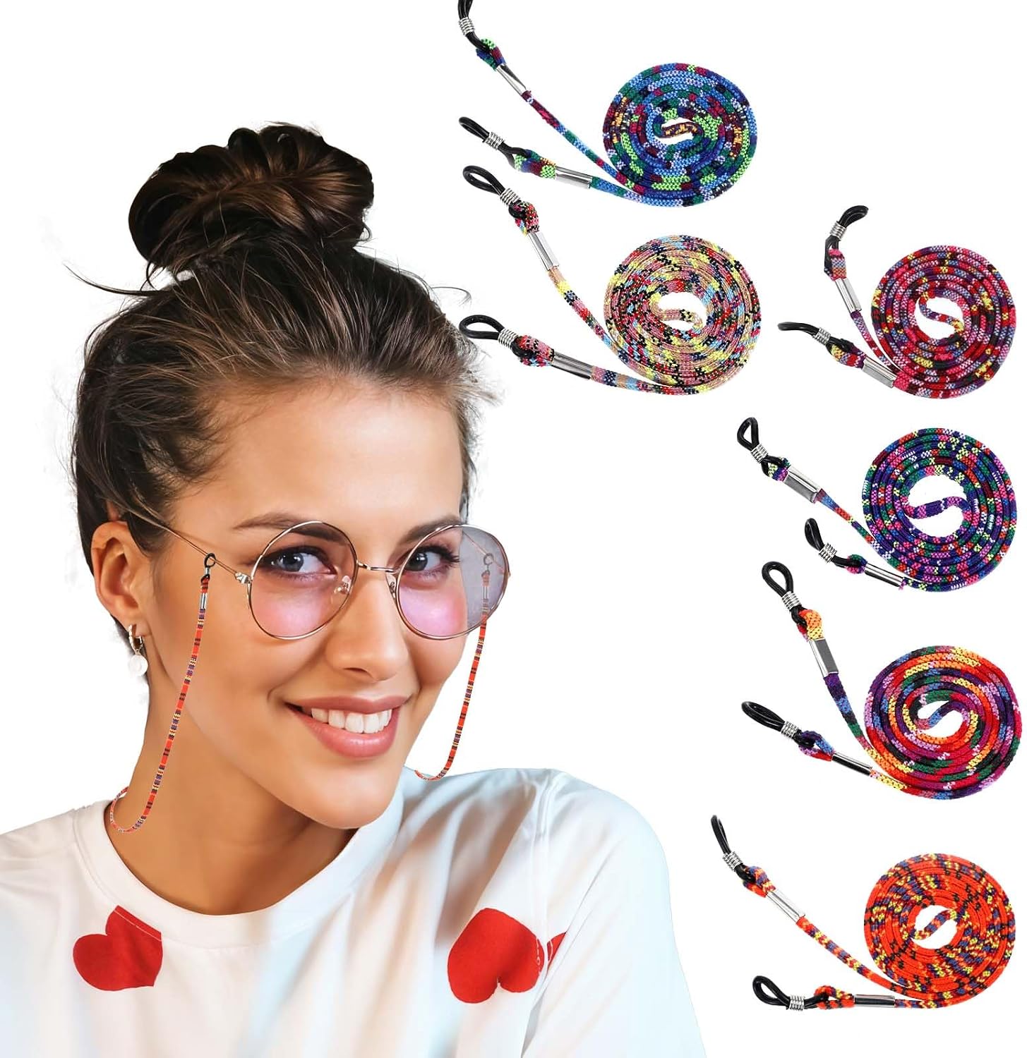 6 Pcs Eyeglasses Strap for Women Men, Bohemian Eyeglass Strap, Multicolor Eyeglass Chain, Leather Eye Glasses Holders Around Neck Lanyard Braided Accessory Chain