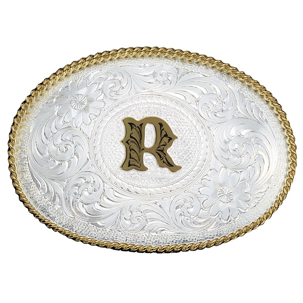 Montana Silversmiths Initial Engraved Gold Trim Western Belt Buckle