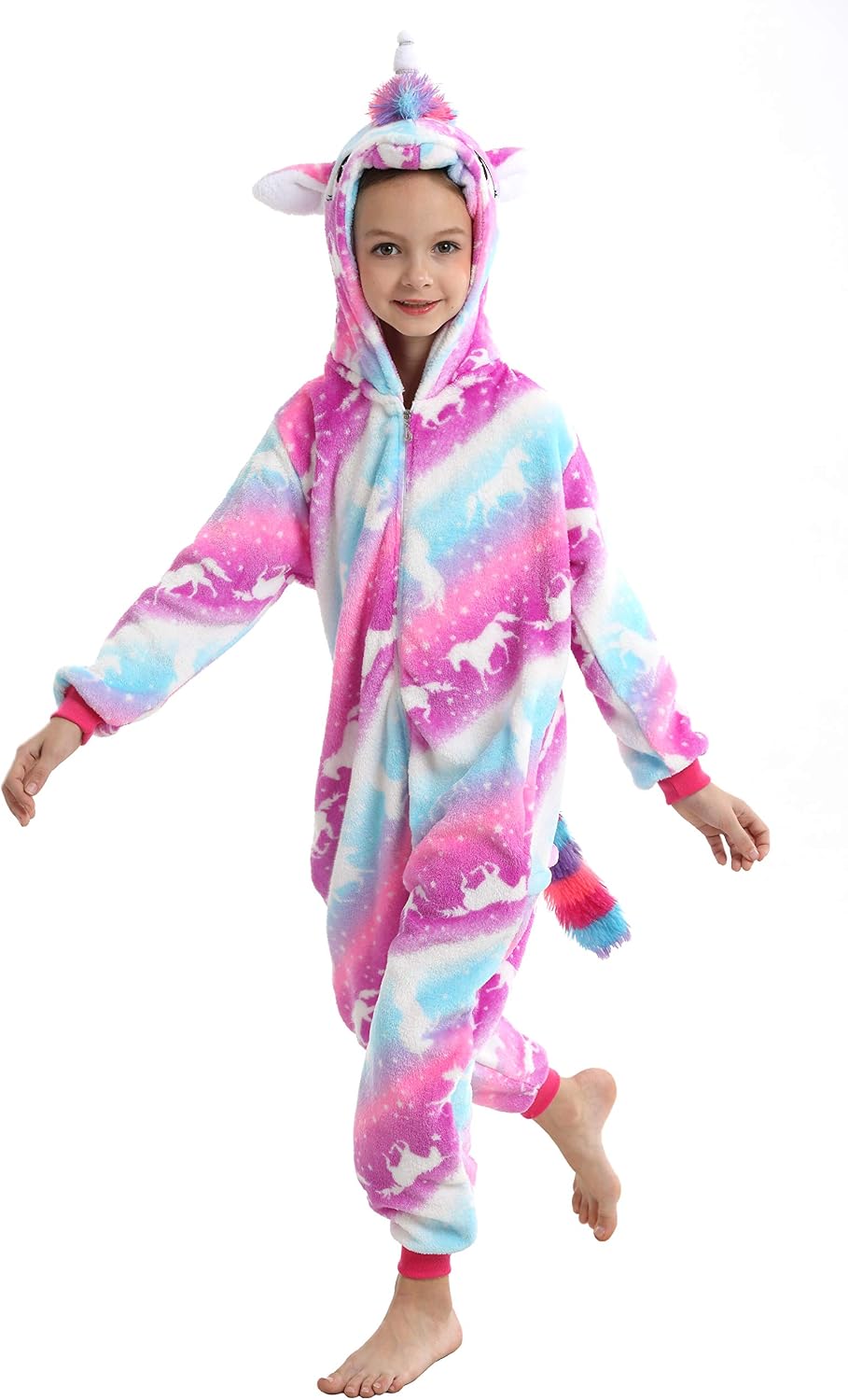 Ecparty Soft Unicorn Hooded Bathrobe Sleepwear for Kids Party Costume (Colorful Unicorns Rainbow