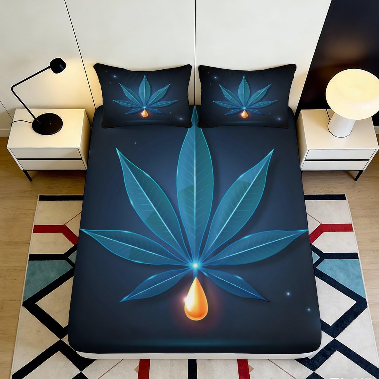 3D Printed Leaf Pattern Fitted Sheet Microfiber Deep Pocket Full Wrap Leaf Mattress Fitted Cover Washable Bedroom Bedding 200x200x25cm 90x200x25cm