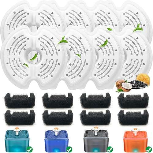 Paquete de 8  Gato  Agua  Fuente  Filtros con 8 esponjas, filtros de repuesto para fuente de bebida para mascotas de 67 oz2L dispensador de agua