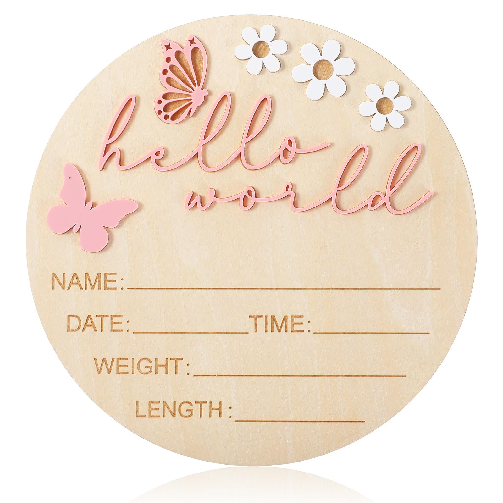 Ankündigungsschild Baby Rosa Meilensteinkarten Baby Holz Schild Hello World Willkommensschild für Neugeborene,Personalisiert Hallo Welt Babys Holzschild Holz Geburtsanzeige für Schwangere Werdende
