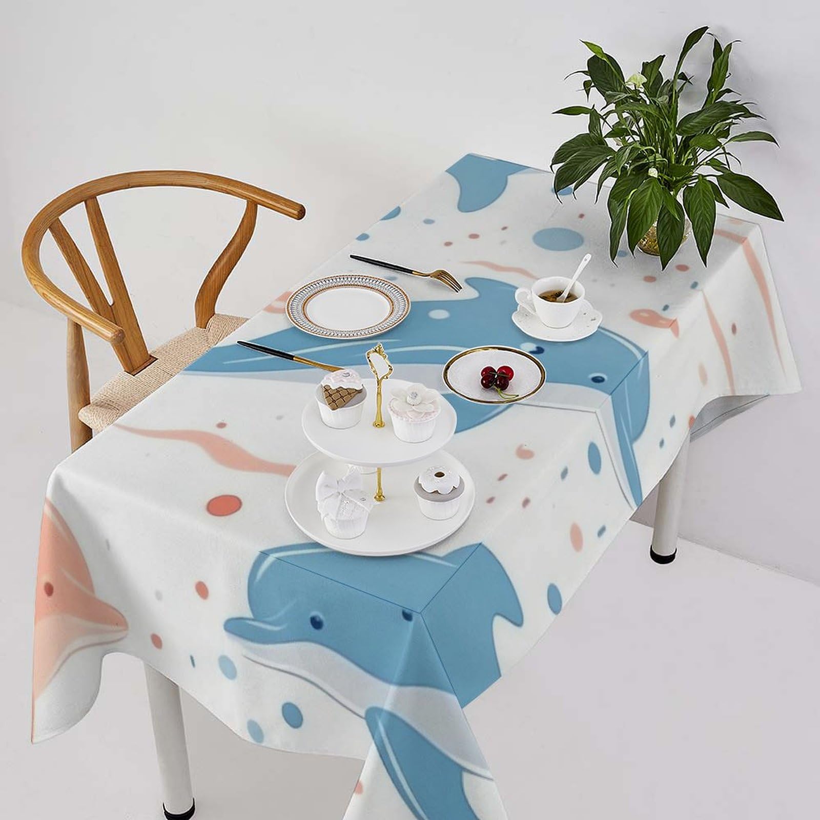 Nappe rectangulaire imperméable pour pique-nique en famille et table de cuisine au motif dauphin