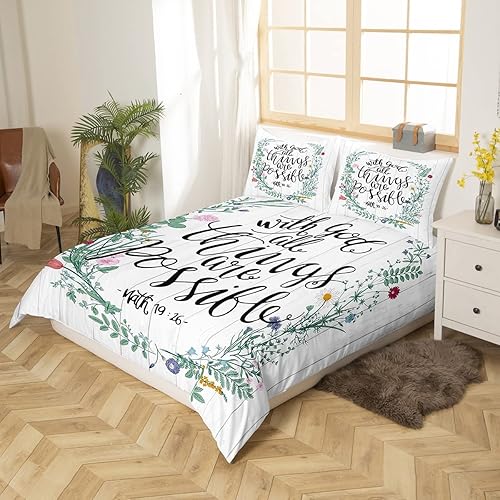 Miniatura 2 de Erosebridal Juego de funda de edredón con citas inspiradoras, juego de ropa de cama con versículos de las Escrituras, tamaño Queen para niños y