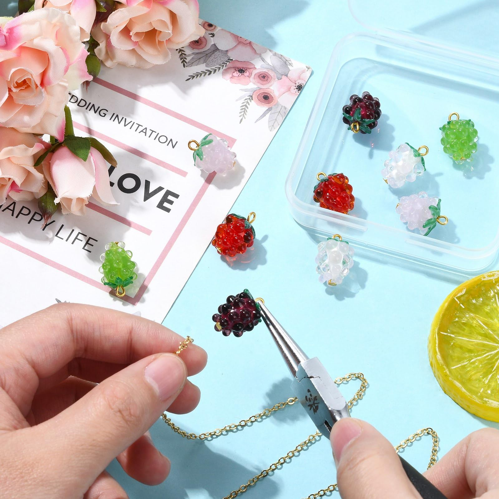 UR URLIFEHALL 10 Pcs 5 Styles Lampwork Glass Grape Charms 3D Fruit Shaped Charms Pendants for Jewellery Making DIY Crafts Keychain Earring - Image 4