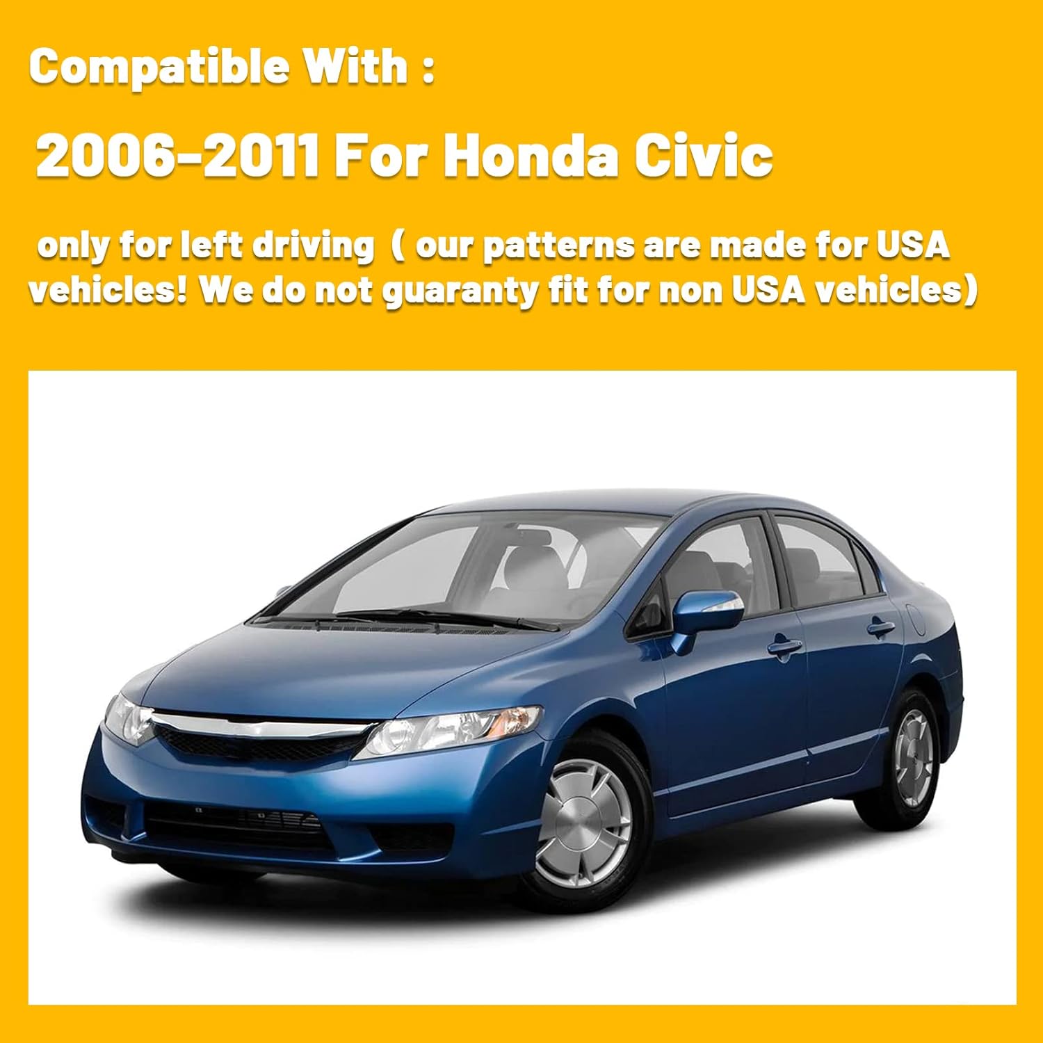 Dashboard Dash Board Cover Mat Pad Carpet Non-Slip Custom Compatible with Honda Civic 2006-2011 Protector Sunshield (Black Trim)