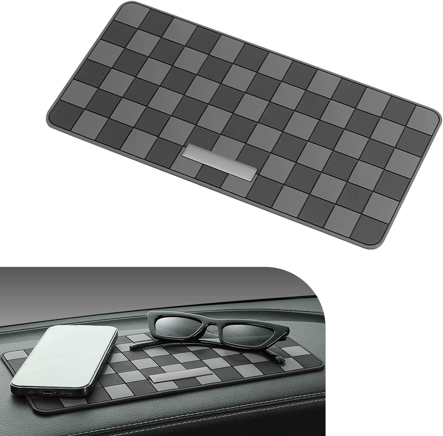 Car Dashboard Non Slip Mat, 11.8" x 5.9" Anti-Slide Grid Sticky Dash Pad, Multifunctional Dashboard Gripping Pad for Cell Phones, Keys, Sunglasses, Electronic Devices (Black & Gray)