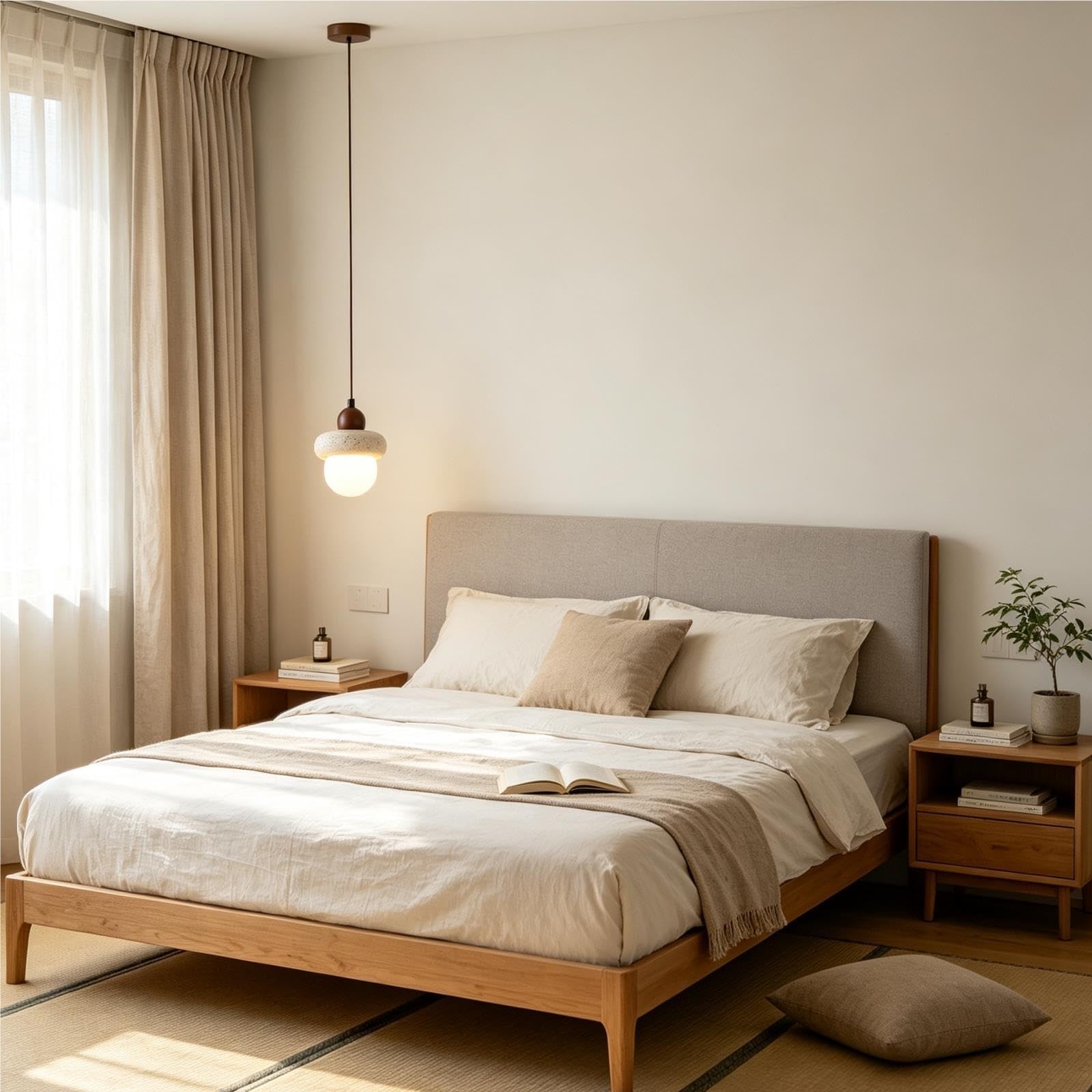 Petite lampe suspendue en travertin de style ferme du milieu du siècle