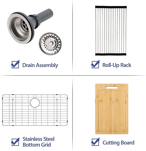 Miniatura 7 de Sarlai - Fregadero de cocina negro 33 compuesto de granito - Fregadero de cocina de 33 x 19 pulgadas, estación de trabajo de montaje inferior, color