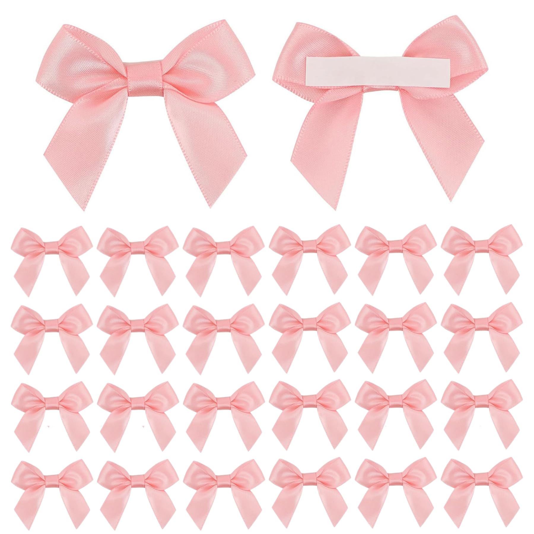 LEBKFT 60PCS Self Adhesive Satin Bows, Pink Pretied Ribbon Bows with Sticky Backs for Gift Wrapping Wedding Decorations Party Crafts and DIY Projects Birthday Christmas Decoration
