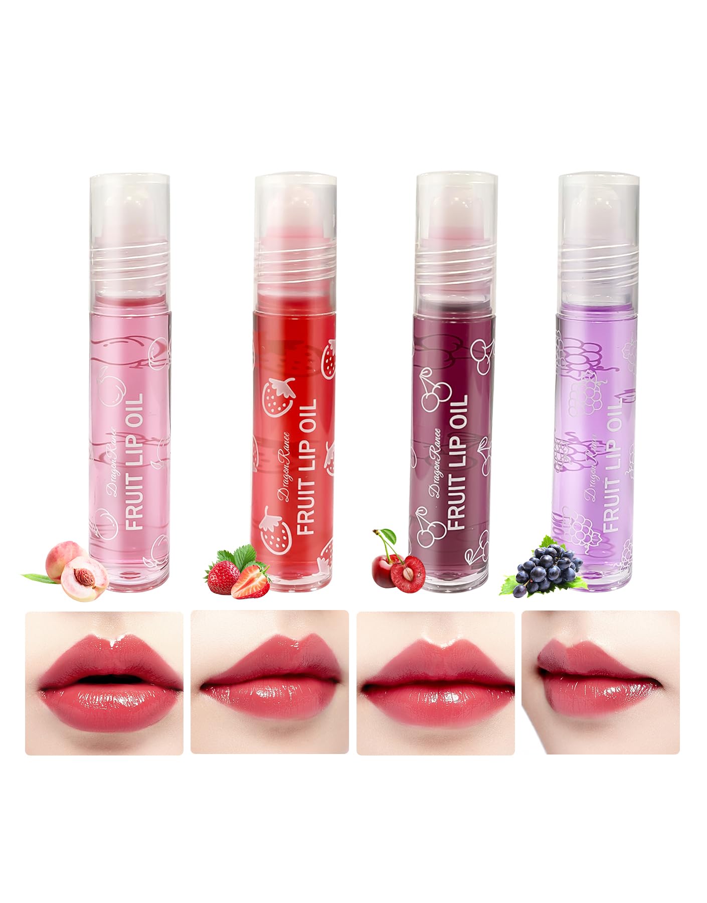 NebulaGlam 4PCS Brillos de Labios para Brillante Hidratante, Lip Gloss Transparente para Voluminizar Labios, Lip Glow Oil Brillos de Labios Brillo de Labios Roll-on Incoloro