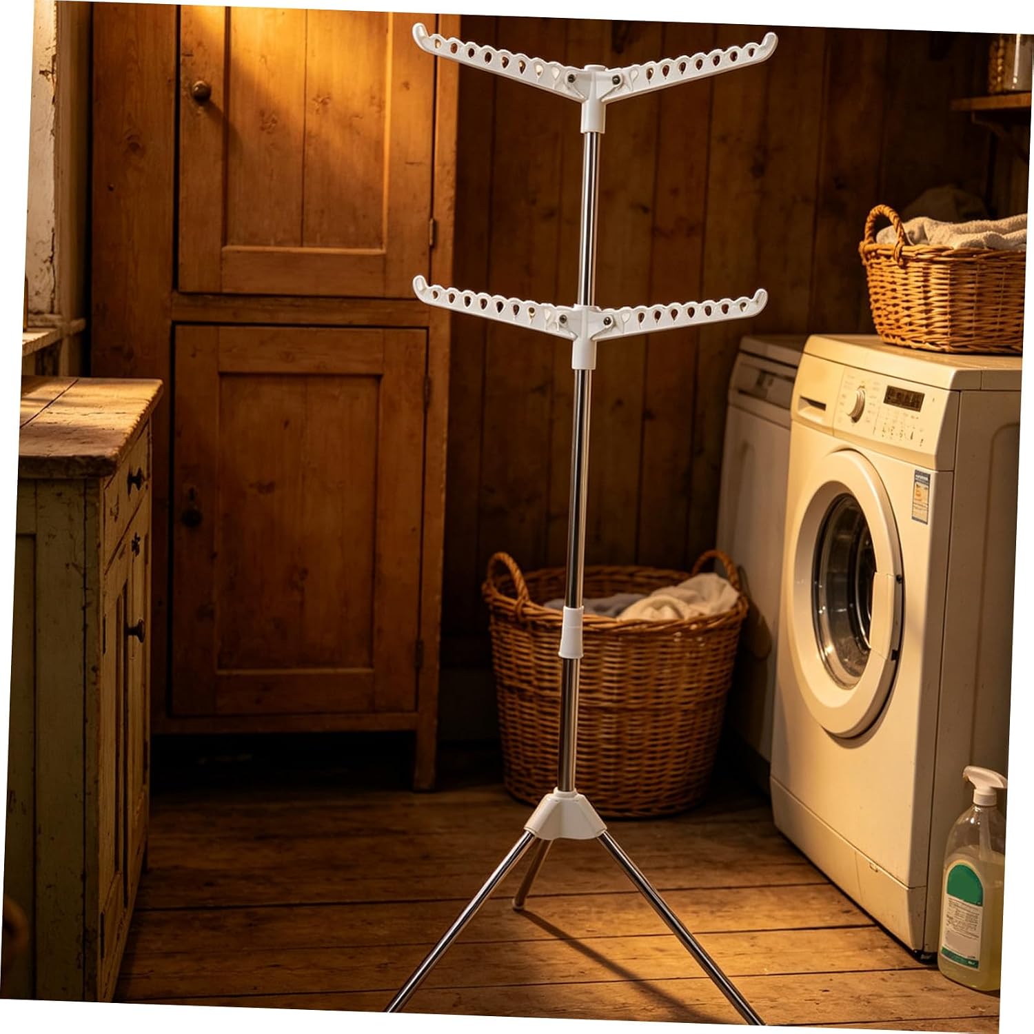 Foldable Clothes Drying Rack 66 Inch, 2 Tiers Rotating Rail