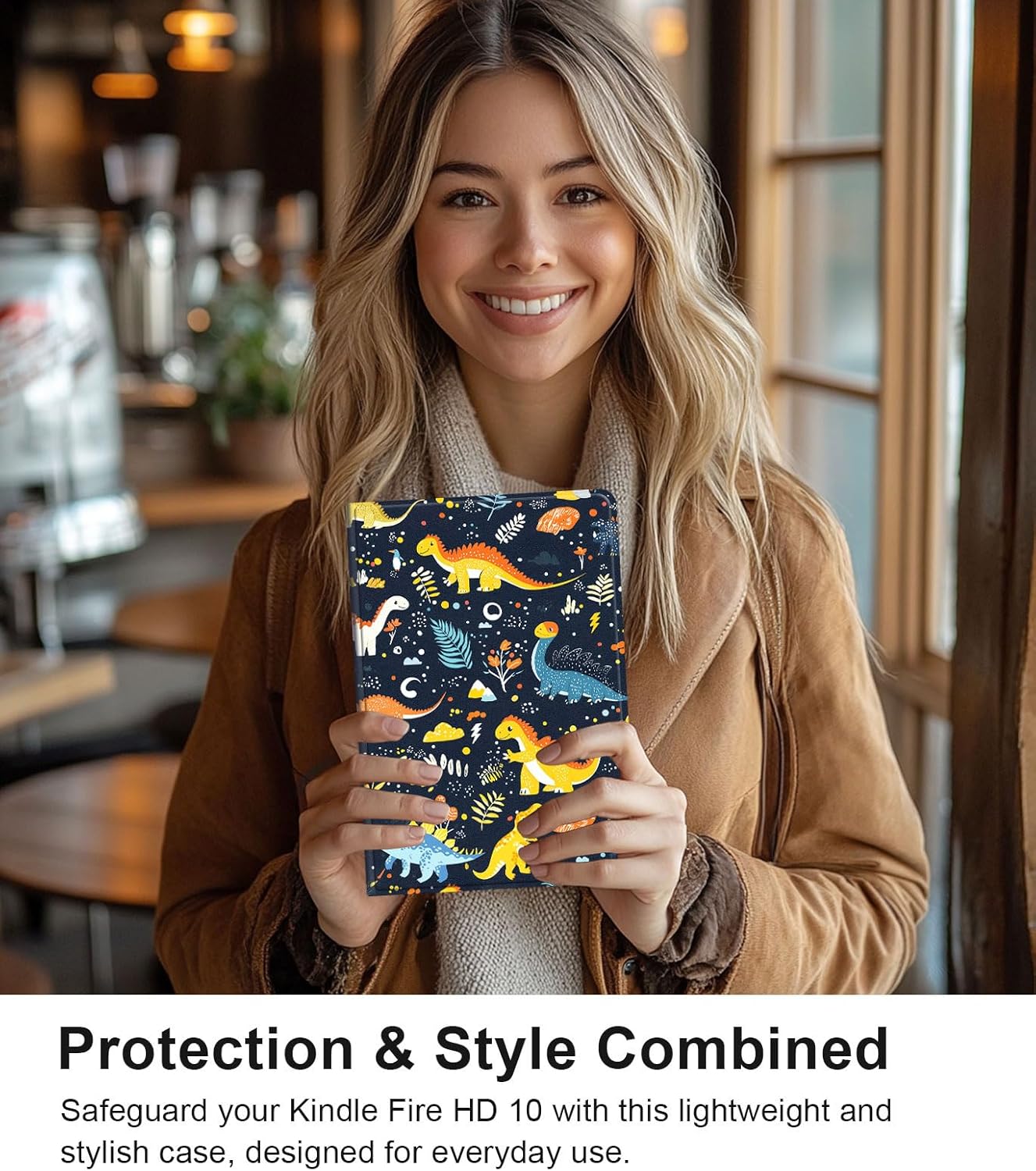 for Fire HD 10 Tablet Case for Kindle Fire HD 10/10 Plus 13th/11th Gen 2023/2021, Slim PU Leather Stand Cover with Auto Wake/Sleep, Multi-Angle Viewing & Shockproof, Cute Dinosaur