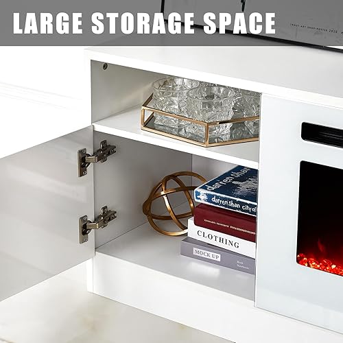 Miniatura 3 de AMERLIFE - Soporte de TV con chimenea, centro de entretenimiento con luz LED y chimenea eléctrica de 36 pulgadas, soporte de entretenimiento moderno