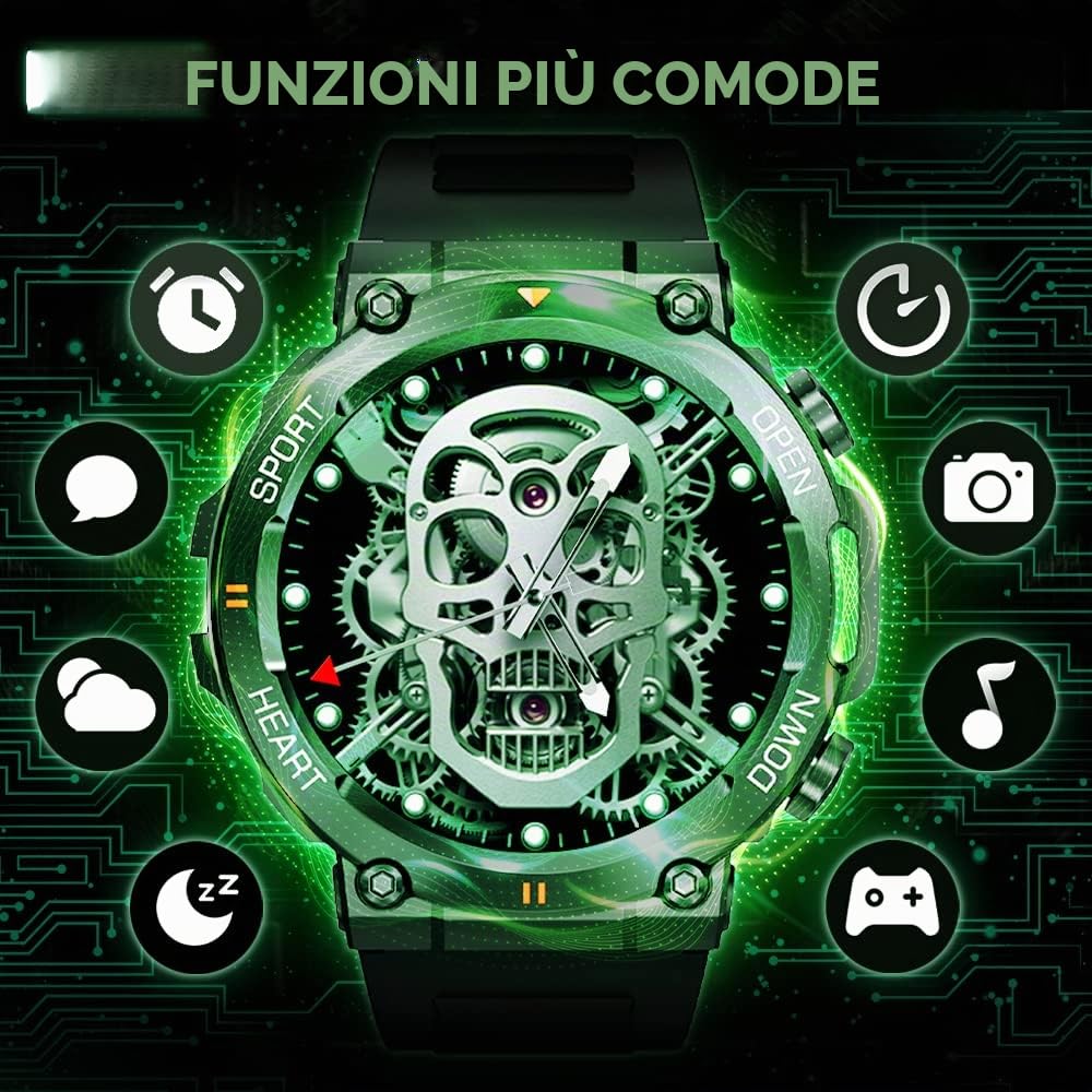 Smartwatch Uomo Orologio Fitness Militari Smart Watch Tracker di attività con Le chiamate Bluetooth,120+ modalità Sport Salute Fitness Tracker, Cronometro per Android iOS（Nero）