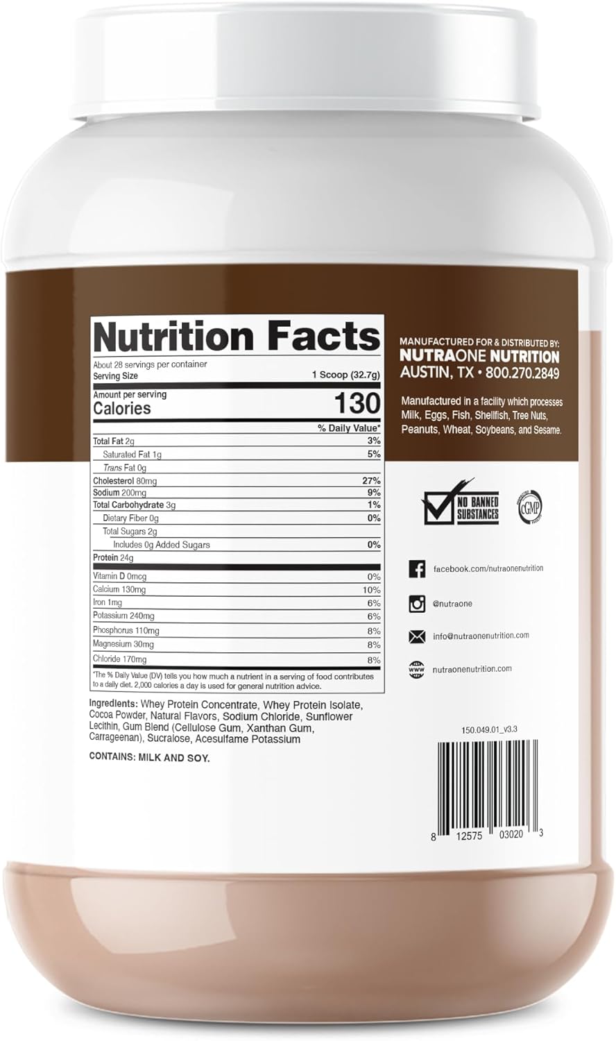NutraOne ProteinOne Whey Protein Promote Recovery and Build Muscle with a Protein Shake Powder for Men & Women (Gourmet Chocolate, 2 LB)