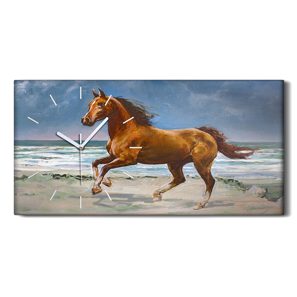 Horloge sur toile 60x30cm vagues de mer et plage décorative en silence pour le salon