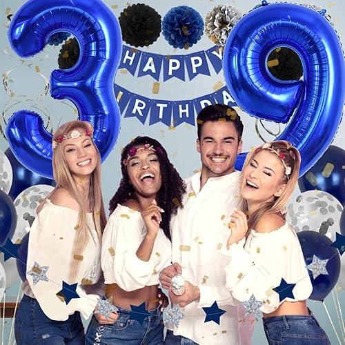 Miniatura 5 de TONIFUL Globo de 40 pulgadas azul marino número 9 Mylar de gran tamaño azul oscuro digital nueve globo para fiesta de cumpleaños, despedida de