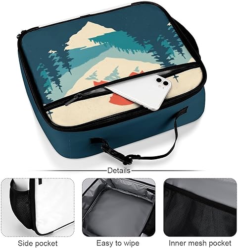 Miniatura 5 de Lonchera reutilizable con diseño de paisaje de montaña con sol, bolsa de almuerzo aislada, bolsa enfriadora, contenedor de comida para mujeres,