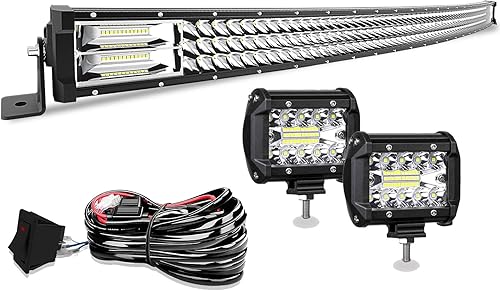 Barra de luz LED curvada de 50 pulgadas, con triple fila, 684 W, haz combinado de luces todoterreno de 4 pulgadas, 60 W, luces antiniebla con