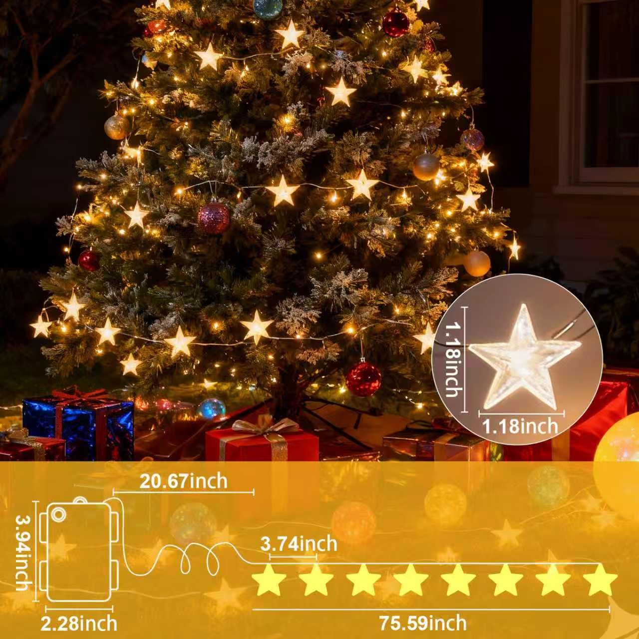 Guirnalda de luces de estrella a batería, 2 m, micro 20 LED, funciona con pilas, temporizador IP65, alambre plateado, luces de hadas para árbol de Navidad, cumpleaños, fiesta de San Valentín