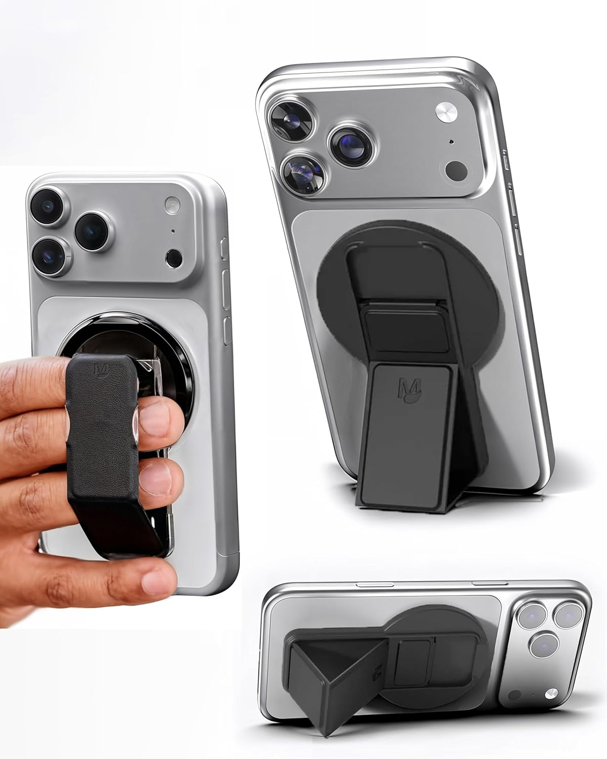 CLCKR for Magsafe Phone Grip, Magnetic Kickstand, 3-in-1 Cell Phone Finger Loop Strap for Mag Safe Case, Ring Holder for iPhone 17/16/15/14/13/12, Samsung Galaxy, Motorola, Pixel Pro & More – Black