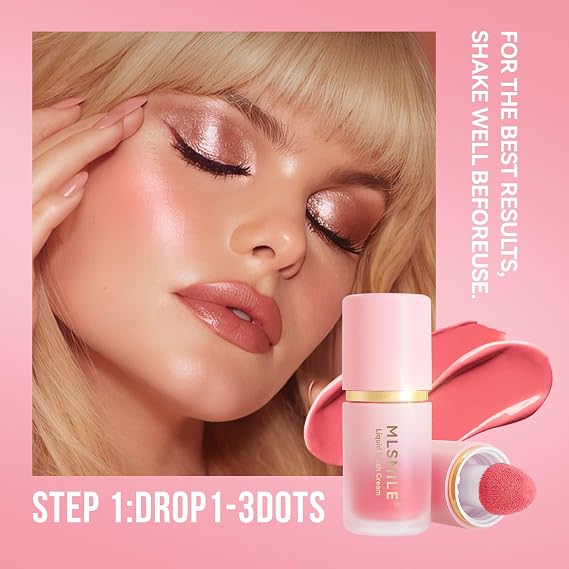 Liquid Blush for Cheeks, High-Pigment Liquid Blusher with Soft Dewy Finish, Long-Lasting & Blendable Cream Blush Tint, Up to 12h Wear Lightweight Moisturizing Matte Finish Liquid Blusher(01#)