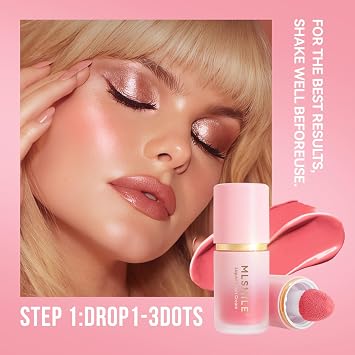 Liquid Blush for Cheeks, High-Pigment Liquid Blusher with Soft Dewy Finish, Long-Lasting & Blendable Cream Blush Tint, Up to 12h Wear Lightweight Moisturizing Matte Finish Liquid Blusher(01#)