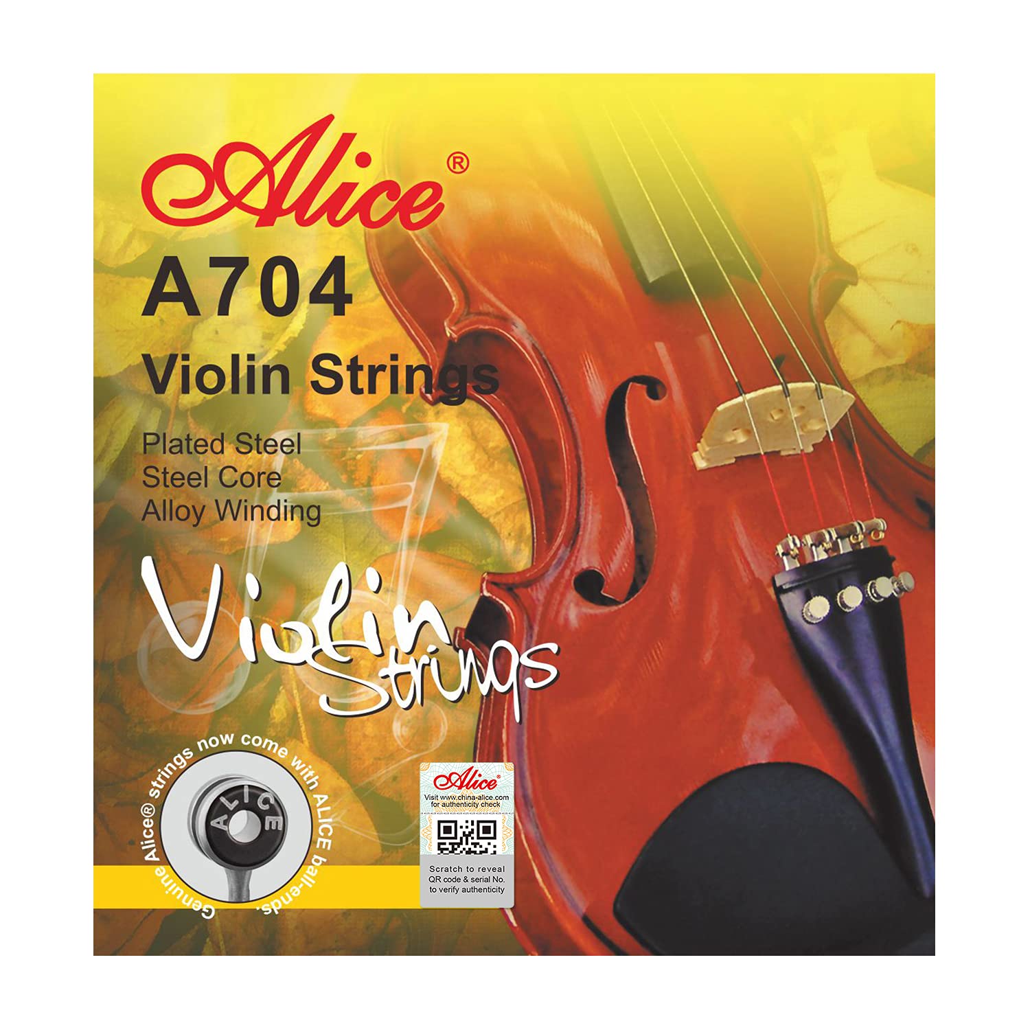 Alice Violin Strings 4/4 Size Steel Core Strings with AlMg and NiFe