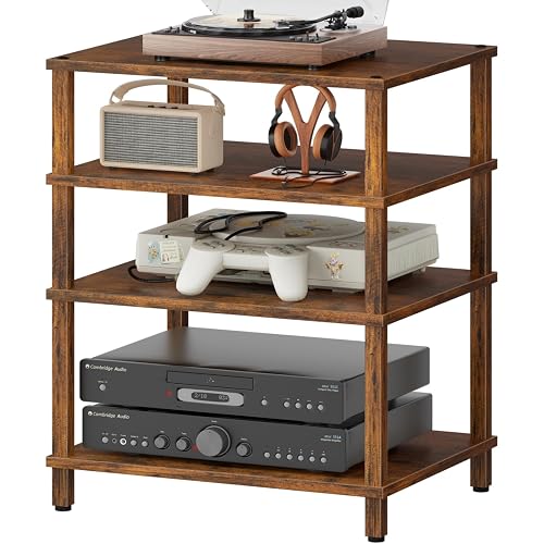 LELELINKY 4-Tier AV Media Player Stand, Brown Stereo Cabinet, Modern Stereo Cabinet, Wooden TV Stand,Game Console Shelf, Multifunctional Entertainment Center, Suitable for Home, Conference Room - 4 Tier - Brown - 1