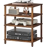 4-Tier AV Media Player Stand, Brown Stereo Cabinet, Modern Stereo Cabinet, Wooden TV Stand,Game Console Shelf, Multifunctional Entertainment Center, Suitable for Home, Conference Room, Game Studio