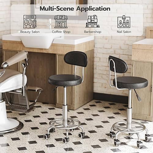 Miniatura 3 de HOOBRO Taburete con ruedas ajustable en altura, silla de dibujo giratoria de 360, silla de escritorio de oficina multiusos, silla giratoria de salón