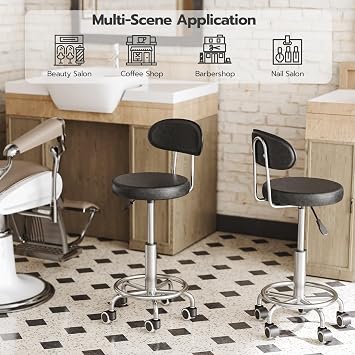 HOOBRO Height Adjustable Rolling Stool, 360 Rotating Drafting Chair, Multi-Purpose Office Desk Chair, Rolling Swivel Salon Stool Chair, for Barber Shop, Nail Salon, Office, Black SB01BY01G1