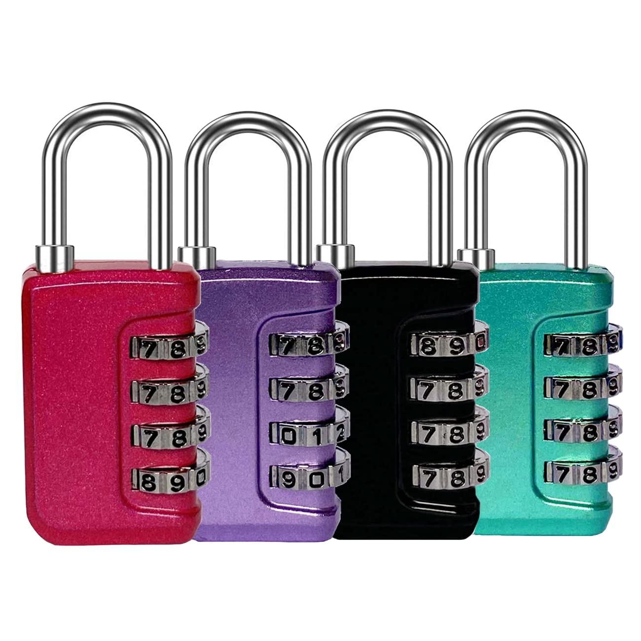 ZPLIUST Luggage Locks - 4 Digit Combination Locks for Gym, Sports, School & Employee Locker, Outdoor,Toolbox,Resettable Code Lock (Black Green Rose Purple 4Pack)