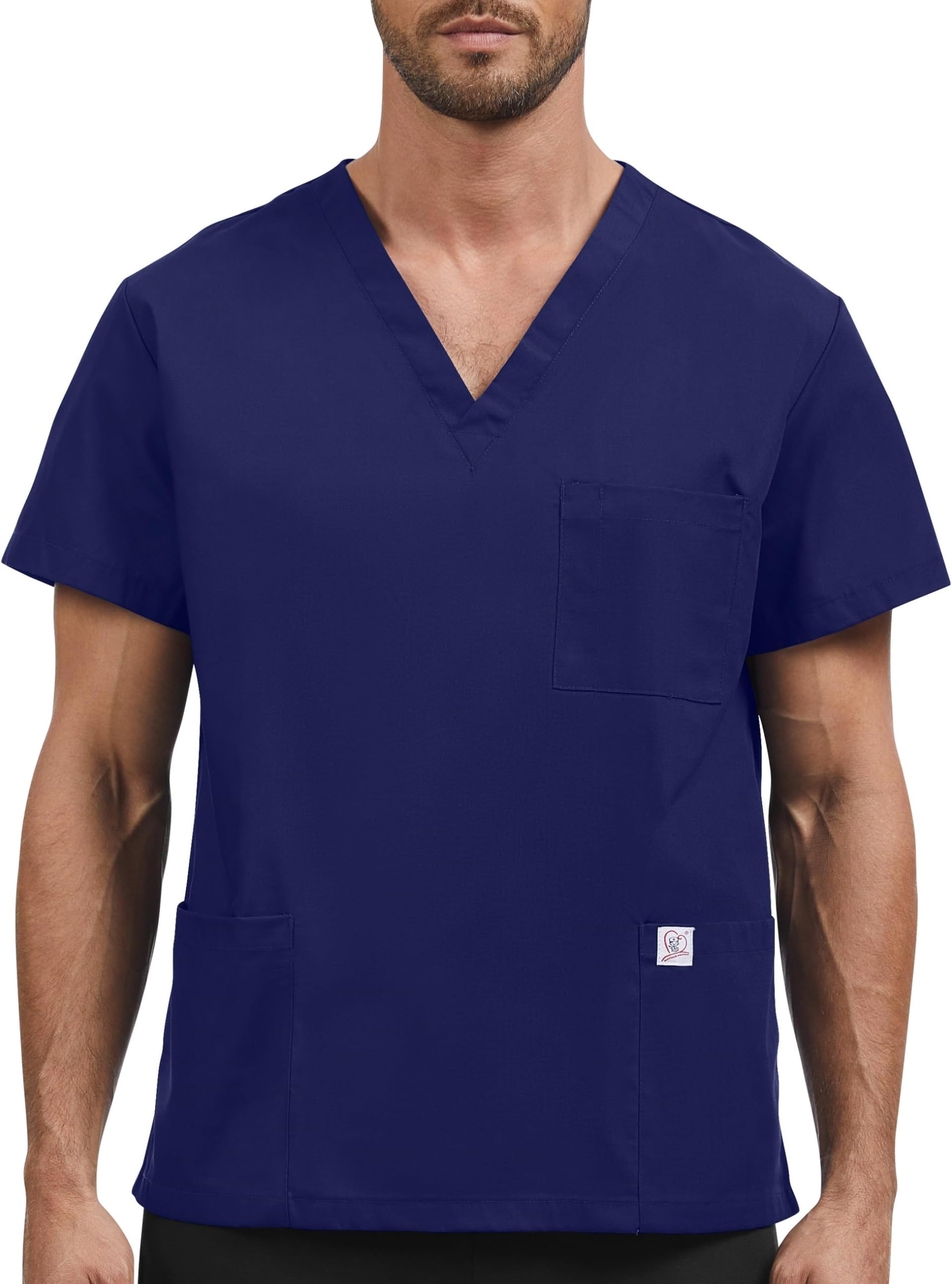 JONATHAN UNIFORM Men Classic V Neck Tunic Scrub Top with 3 Pockets for Dental, Vet, Doctor, Caregiver, Elderly Carer (Navy, 3XL)