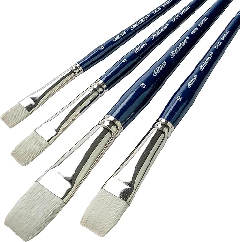 Vista 10 de Silver Brush Limited BR-1954 Bristlon - Pinceles para lengua de gato y filbert de mango largo con puntas sintéticas blancas rígidas, juego