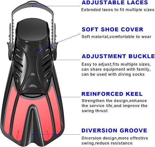 Miniatura 2 de Alatas de buceo y equipo de esnórquel para adultos, aletas de snorkel, aletas de natación abiertas, ajustables, para hombres, mujeres, niños, aletas