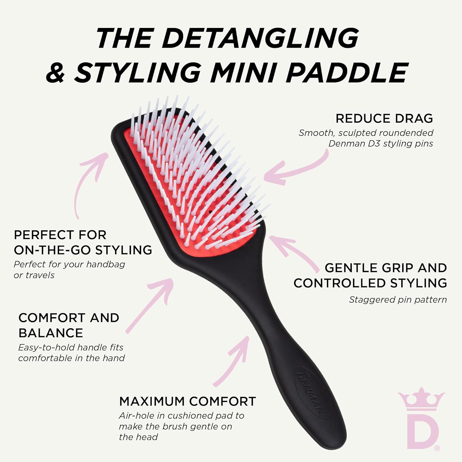Denman Detangling & Styling Paddle Brush – Wet or Dry Hair Detangler & Styler for Curly, Coily, Straight, Thick & Long Hair – Ideal for Women & Men