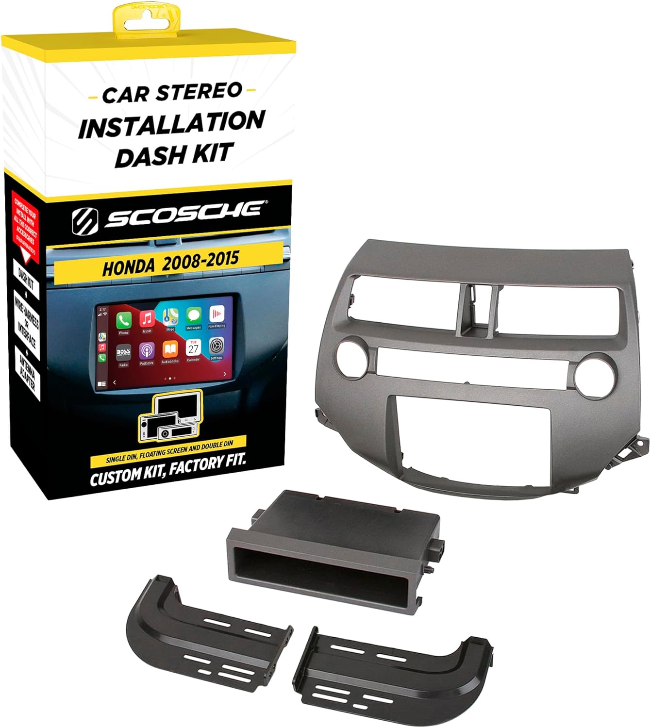 Scosche HA1707DCDGB Double DIN Radio Install Dash Kit Compatible with Select 2008-2015 Honda Accord with Dual Climate Control - Aftermarket Car Stereo Installation Kit - See Fit Guide Image for Notes