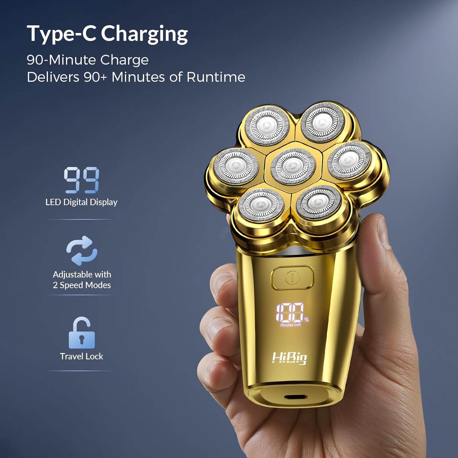 Head Shavers for Bald Men - 7D Arc Magnetic Detachable Electric Razor, Waterproof Wet Dry 5-in-1 Electric Shaving & Grooming Kit, LED Display Rechargeable Head & Body Hair Shaver, Gold